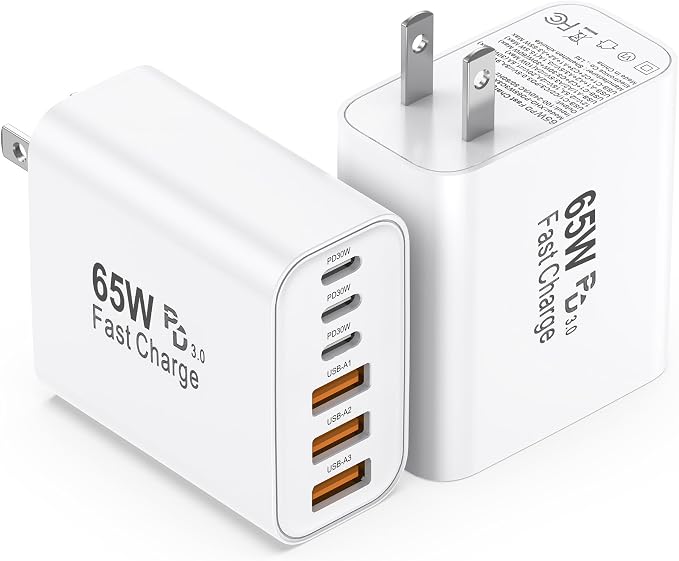 USB C Charging Blocks, 65W USBC Wall Fast Charger Block, Type C iPhone USB C Charger Fast Charging Brick, 6 in 1 Multiport Charger Plug Power Adapter for iPhone 17/16/15/14/13 Pro Max, iPad, GalaxyS25