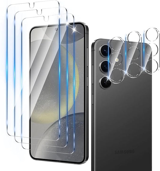 3 Pack Screen Protector Designed for Galaxy S24 Plus with 3 Pack Tempered Glass Camera Lens Protector,Ultra HD Clear,9H Hardness,Easy Install - Case Friendly,Scratch Resistant