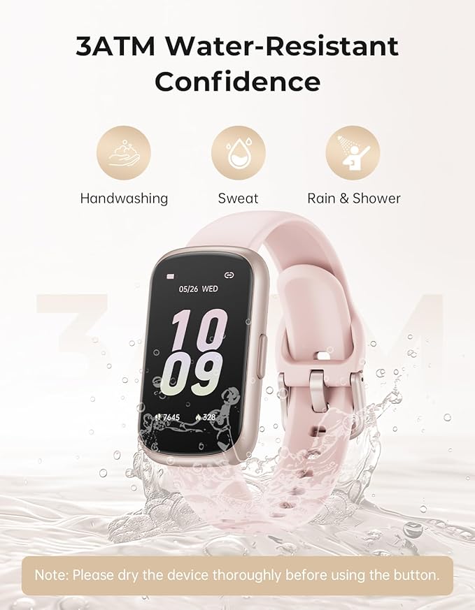 Fitness Tracker with 24/7 Heart Rate Monitor, Sleep Tracker - 3 ATM Waterproof Fitness Watch Calorie Step Counter Smart Watch Includes 3 Sport Bands for Android iOS Women Men, Mystic Rose