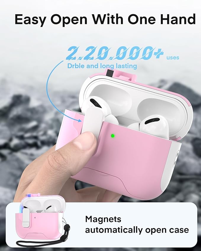 Maxjoy for AirPods Pro 3 Protective Case with Cleaning Kit, Military Hard Case with Lock Shock-Absorbing, White Pink
