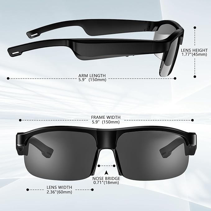 Smart Glasses, Polarized Bluetooth Sunglasses with Speaker, Voice Assistant, Open Ear, UV Protection Outdoor Audio Glass (Black Frame-Black Lens-Style2)
