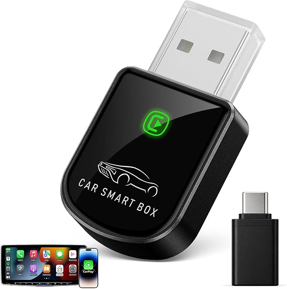 Wireless Carplay Adapter for iPhone Latest Upgrade, Tiny Bluetooth Receiver Convert Wired to Wireless for Apple Car Play Plug & Play, Zero-Lag Media GPS Works with 2016+ Cars (Ebony Black)