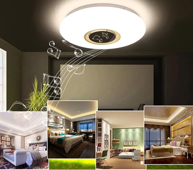 Premium Ceiling Lights with Bluetooth Speaker 19.7-inch 36W, Dimmable 95-265V Modern Smart Home Party Light, Brightness and Music via Phone APP (Remote Includes)