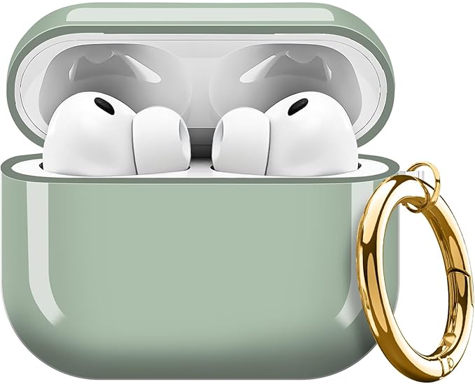 AirPod Pro 3 (2025) Case Cover for Women, Cute Shockproof Protective Case with Gold Round Buckle, Anti-Drop Design Compatible with Apple AirPods Pro 3rd Generation (USB-C Cable) Green