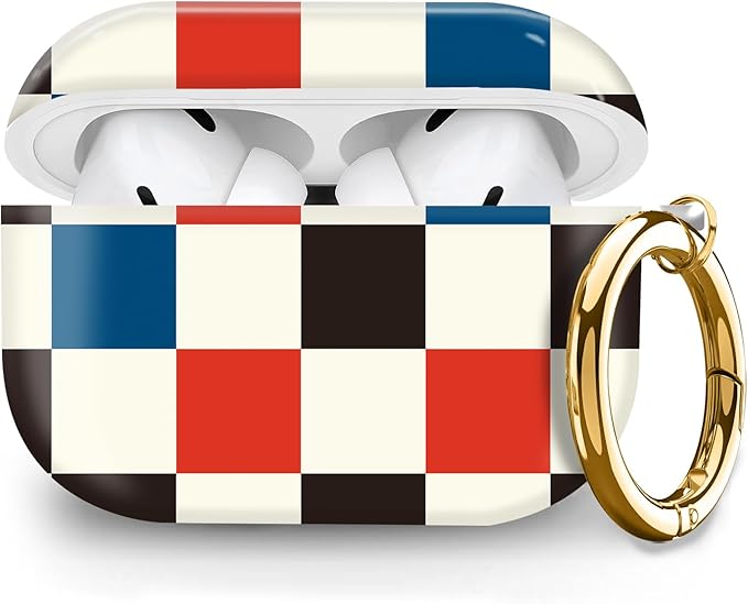 Cute Hard Case Compatible with AirPods Pro 2nd/1st Generation, Protective Cover with Golden Keychain, Fits 2023/2022/2019 Models, for Women, Girls, and Men(Cute Checkerboard)