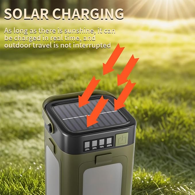 IPX4 Waterproof Led Camping Lantern with Solar Panel and Type-C Charging, 4-Panel Expandable Design, Power Bank Function, Ideal for Power Outages, Outdoor Activities, and Flashlight Needs