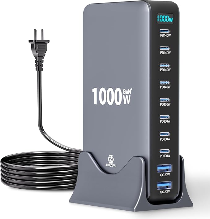 1000W USB C Charging Station, 10-Port USB C Desktop Charger, PD 140W PD 100W QC 20W GaN IV Fast USB Charging Hub for MacBook, Ipad, iPhone, Samsung