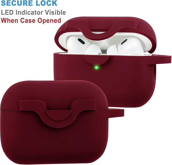 Secure Lock Case for Airpods Pro 2 Case with Cute Bling Keychain, Silicone Protective Case Cover for Airpods Pro 2nd Generation Case Women Girls - Burgundy
