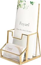 Feyarl Gold Glass Brochure Holder Pamphlets Cards Literature Holder Flyer for 4" Trifold Holder Glass Display Stand with Business Card Holder for Brochures Magazines Literatures Display Countertop - Image 1
