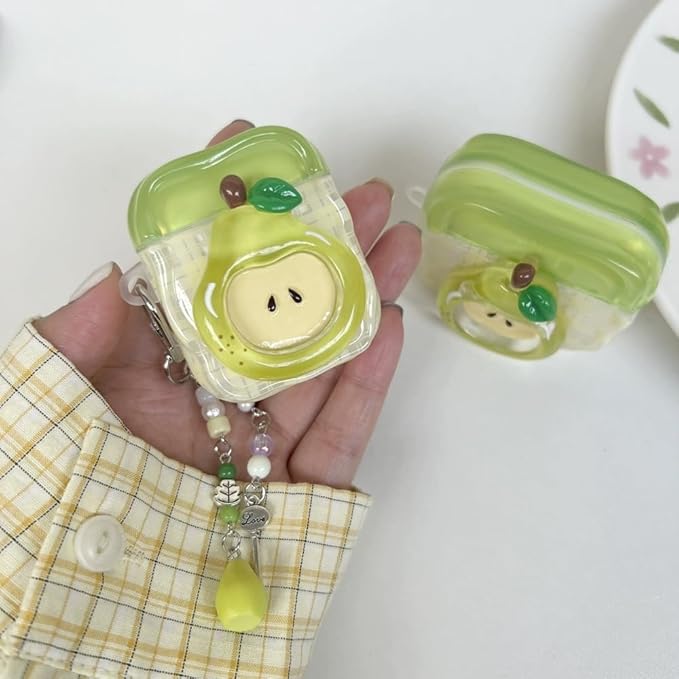SGVAHY for AirPods Pro Case with Keychain Cute 3D Green Pear Pattern Design Soft Silicone Cover for Women Girls Anti-Fall Shockproof Protective Case for AirPods Pro 2nd 1st Generation