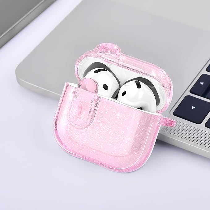 (with Safety Lock) VISOOM 2025 Clear Cases for Airpods iPods 4 Case Cover Women, Bling Airpod iPod 4 Cases Soft 4th Gen Air Pods iPods Case with Keychain for Apple Headphones Airpods4 Generation-Pink