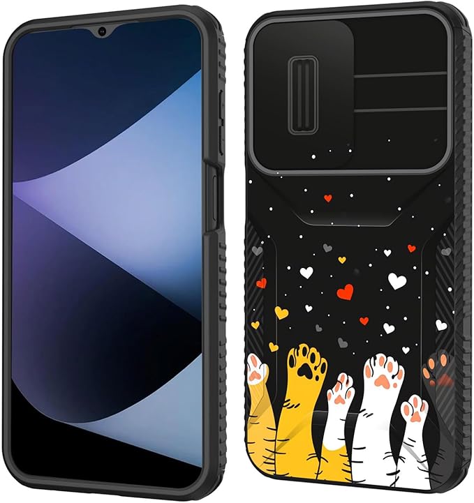 for Galaxy A15 5G Case Built in Slide Camera Lens Cover,Heavy Duty Shockproof Protection Dual Layer Case for Samsung Galaxy A15 5G 6.5 inch 2024,Cute Cat Paw Heart