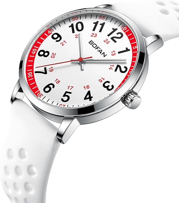 BOFAN Nurse Watch for Medical Professionals,Students,Doctors with Easy to Read Dial,Second Hand and 24 Hour,Soft and Breathable Silicone Band,Water Resistant