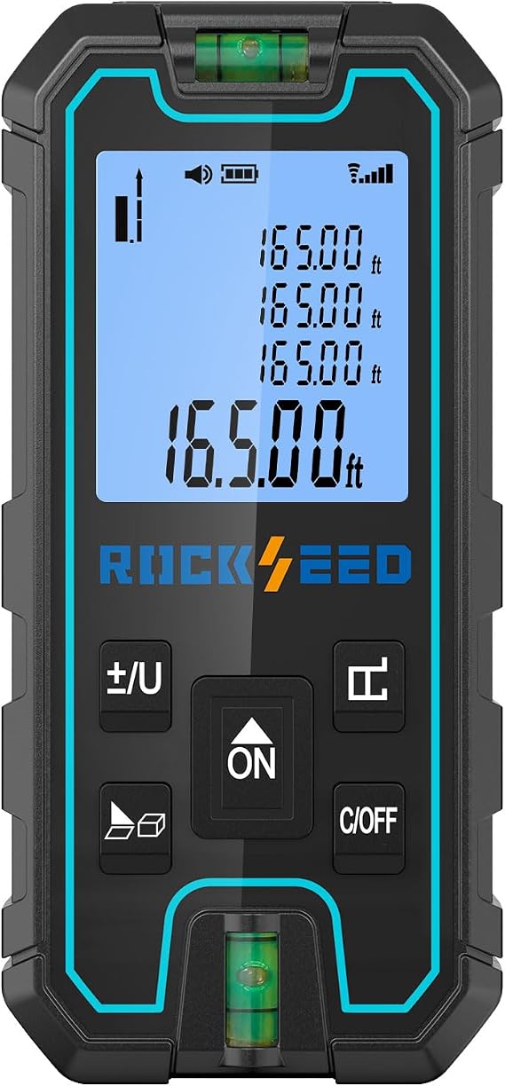 Laser Measuring Tool 165 Feet, RockSeed Portable Laser Measure, Digital Distance Measurement with 2 Bubble Levels, Laser Tape Measure with 5 Units Conversion