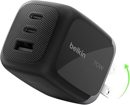 Belkin 70W 3-Port GaN USB C Charger Block, Fast Charging