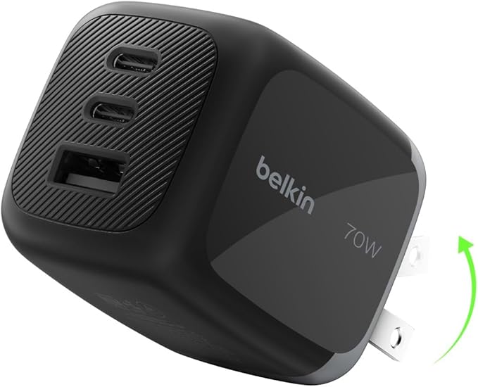 Belkin 70W 3-Port GaN USB C Charger Block, Fast Charging