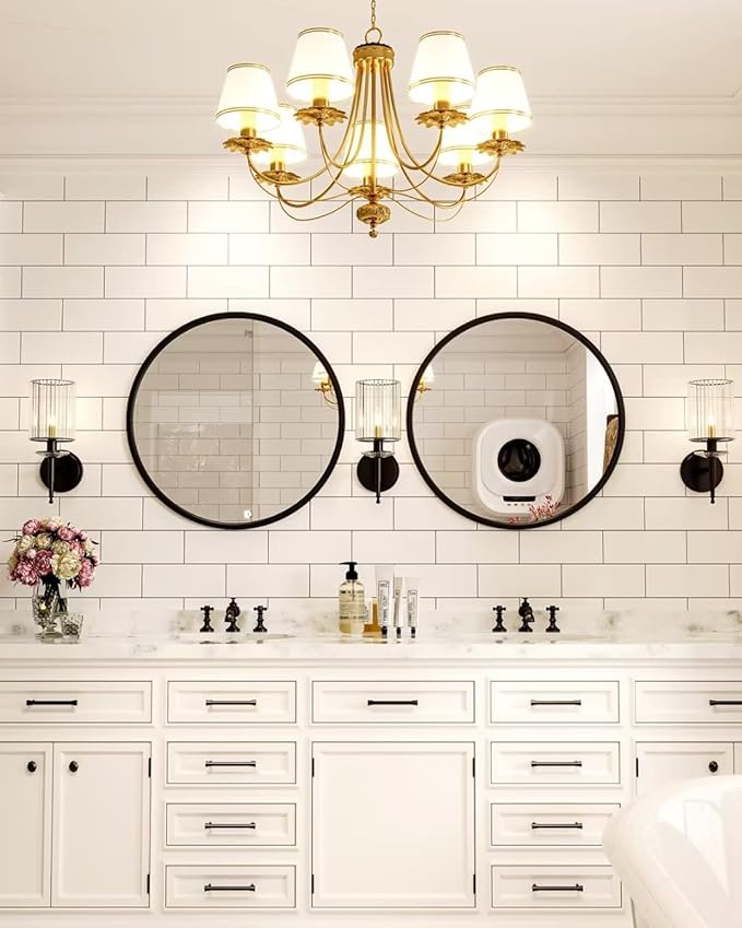 Growsun 24'' Black Round Mirror, Circle Wall Mirror for Bathroom Vanity, Entryway Living Room with Metal Frame for Home Decor