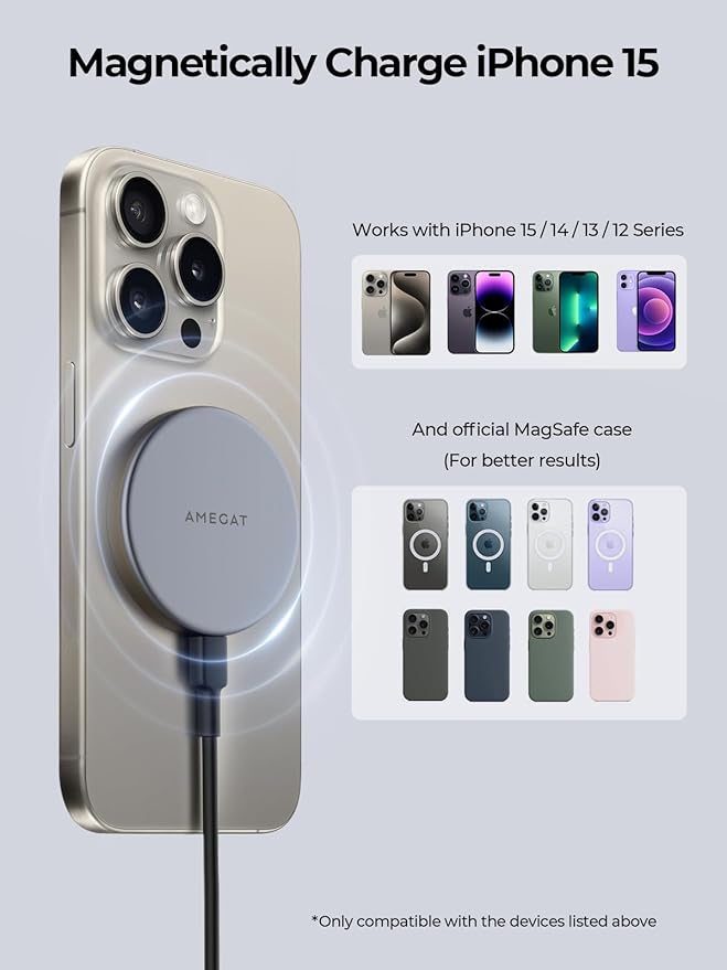 MagFusion Aura Qi2 Wireless Charging Pad 15W – MagSafe Compatible Fast Charger for iPhone 17/16/15/14/13/12 | Grey