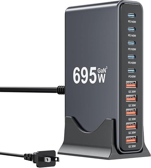 695W USB C Charger Block,10-Port USB C GaN Multiple Port Charging Station