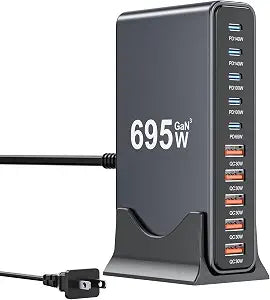 695W USB C Charger Block,10-Port USB C GaN Multiple Port Charging Station
