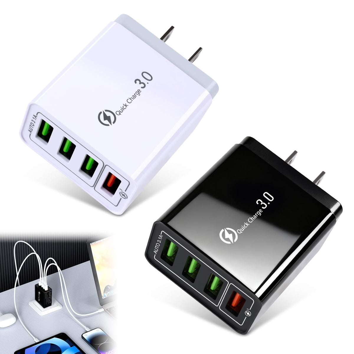 Magvolt Charger, 4-Port Chargers, with Intelligent Temperature Control and Multi Protection System, Travel Fast Charging, for All Phones (White+Black) - Image 1