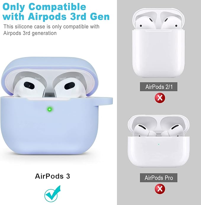Silicone Compatible with AirPods 3 Case 2021, Gawnock Soft Case Compatible with AirPods 3rd Generation Cover for Women Girls with Keychain - Denim Blue