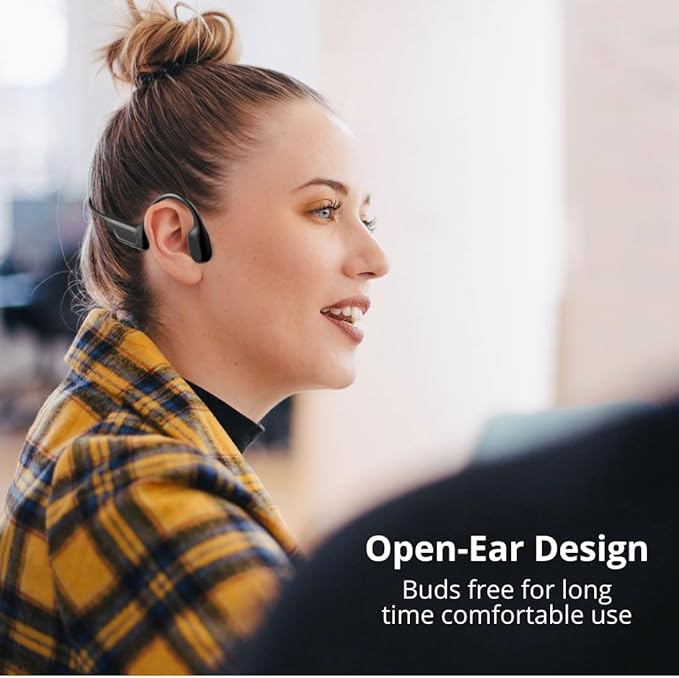 SA04 Black Bone Conduction Headphones Lightweight Open-Ear Wireless Bluetooth Sport Headphones with Microphones, Sweatproof Waterproof Wireless Earphones for Running, Gym, Hiking, Cycling