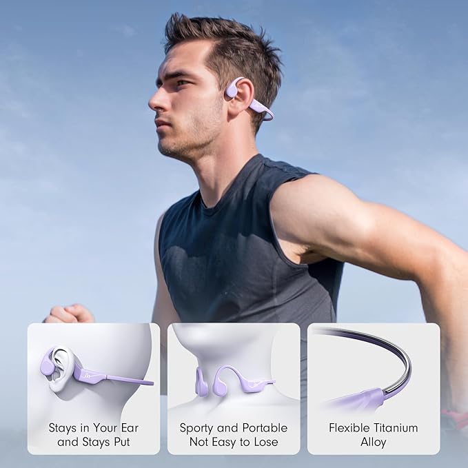 Bone Conduction Headphones,Open Ear Headphone Bluetooth5.4 with Mic,Wireless Headphone 10H Playtime, Waterproof Sport Headphones Suitable for Running,Cycling, Outdoor Sports Lilac