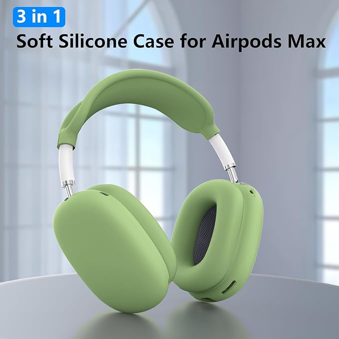 Silicone Case Cover for AirPods Max, Ear Pad Case Cover/Ear Cups Cover/Headband Cover for AirPods Max Headphones, Accessories Soft Silicone Protector for Apple AirPods Max New USB-C (2024) (Green)