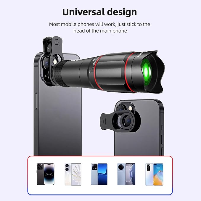 Andoer 25x Macro Telephoto Smartphone Lens Kit with Phone Clip Holder, 25X Telephoto Lens, Black