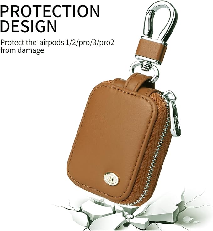 Earbud Case, Headphone Storage Case for AirPods 4/1/2/3/Pro 2, PU Leather Zipper Carrying Pouch Earbuds Bag with Keychain for Wireless Earphones, Wired Headphone & USB Cable - EJB 1 PCS Brown