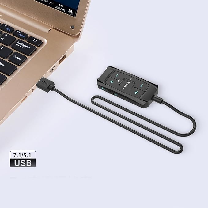 USB External Sound Card 7.1 Surround Auditory Adapter with Sound Control for PC Gaming Headsets Long Cable