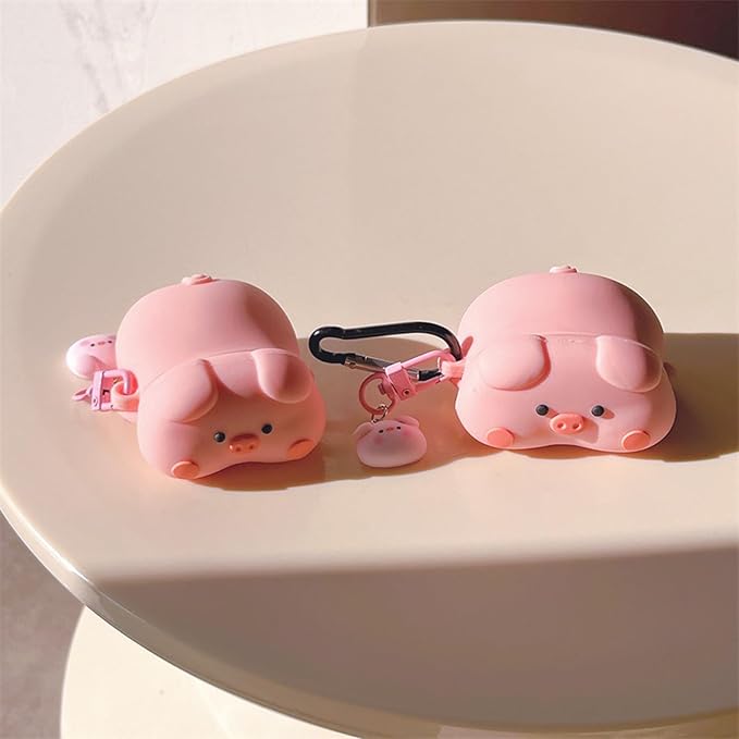 Case Compatible with Airpods 3, 3D Cute Kawaii Pig Design Earbuds Cover, Pink Lying Piggy Portable Accessories Soft Silicone Wireless Earphone Shockproof Protector with Pendant for Gifts
