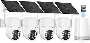 4MP Security Cameras Wireless Outdoor,No Subscription 128GB Local Storage,Solar Powered Cameras For Home Security With 360°PTZ,4 Cam-Kit, Color Night Vision Home Security Camera System,5G & 2.4G,IP66 - Image 1