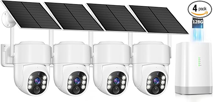 4MP Security Cameras Wireless Outdoor,No Subscription 128GB Local Storage,Solar Powered Cameras For Home Security With 360°PTZ,4 Cam-Kit, Color Night Vision Home Security Camera System,5G & 2.4G,IP66 - Image 8