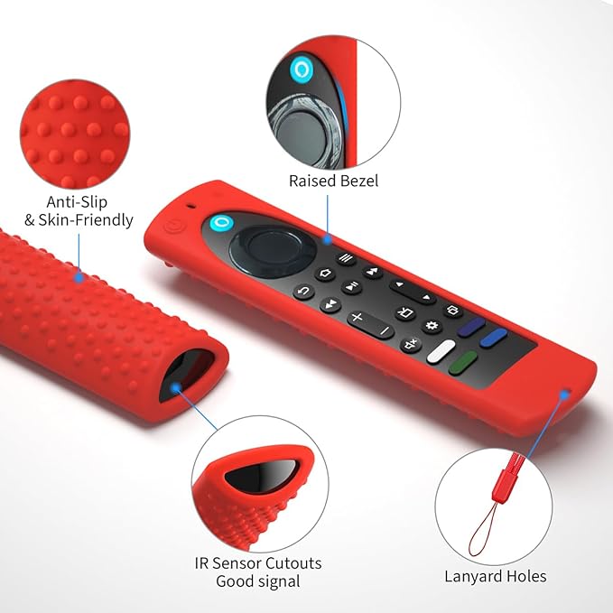 6.4 Inch Silicone Cover Compatible with Fire TV Stick 4K Max 2nd gen 2023 Remote Control,Silicone Case for Toshiba/Insignia Smart TV Remote,Anti-Slip Sleeve Cover with Lanyard(Red)