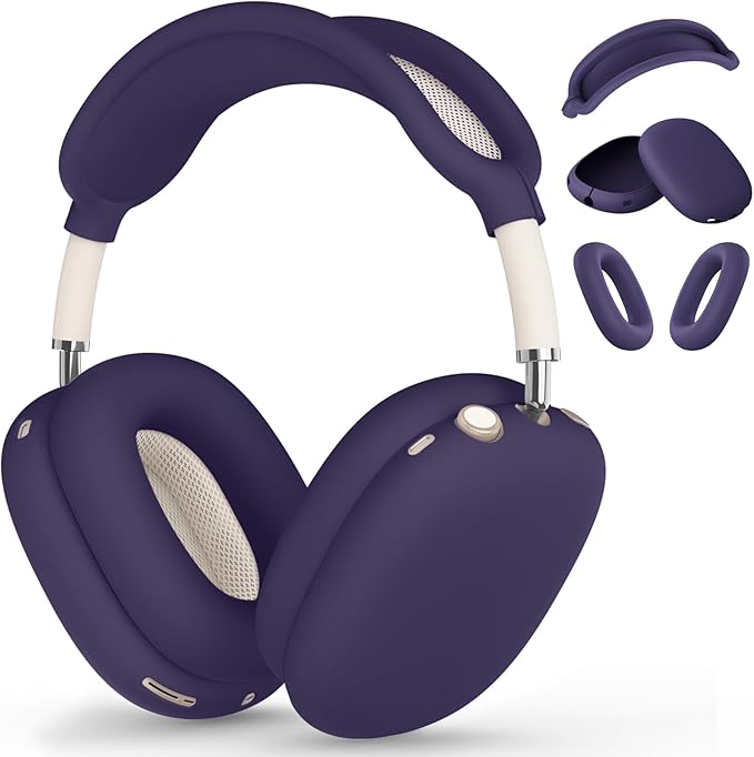 Silicone Case Cover for AirPods Max,Ear Pad Case Cover/Ear Cups Cover/Headband Cover for AirPods Max Headphones,Accessories Soft Silicone Protector for Apple AirPods Max New USB-C (2024) (Deep Purple)