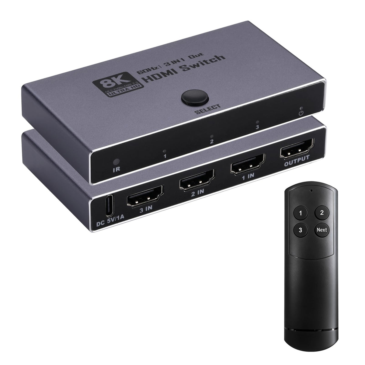 8K@60Hz HDMI 2.1 Switch 3 in 1 Out, HDMI Switcher with Remote, CEC, VRR