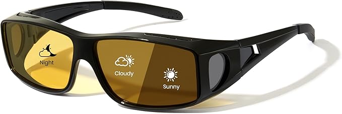 Cyxus Photochromic Day Night Vision Driving Glasses Men Women Fit Over Polarized Wrap-Around Eyeglasses 1304Hi