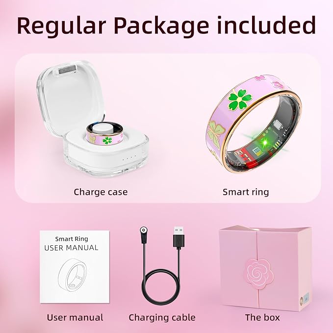 Smart Ring Men & Women Ring Sleep Tracker Pedometer Long Battery Life No Subscription Fee, IP68 Waterproof (Pink, 7)