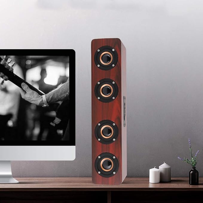 Wooden Bluetooth Speaker, 12W TV Computer Speaker Sound with 4 Bass Subwoofer Support Bluetooth, AUX, TF Card, FM(#1)