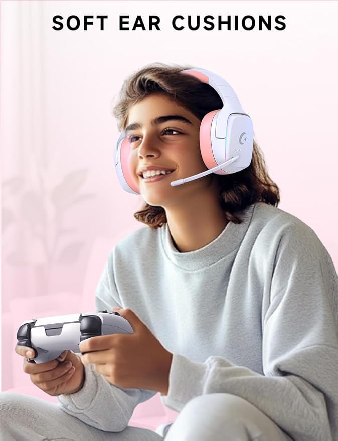 2.4GHz Wireless Gaming Headsets for PS5, PS4, PC, Switch - Bluetooth 5.3 Gaming Headphones with Noise Canceling Mic, 7.1 Surround Sound, 70H Battery, RGB Lighting - Pink