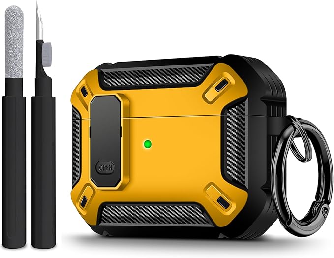Maxjoy for AirPods Pro 3 Case (2025), Hard Shell Protective Cover Compatible with Airpods Pro 3rd Generation Case with Keychain Cleaner Kit for Men Women, Yellow