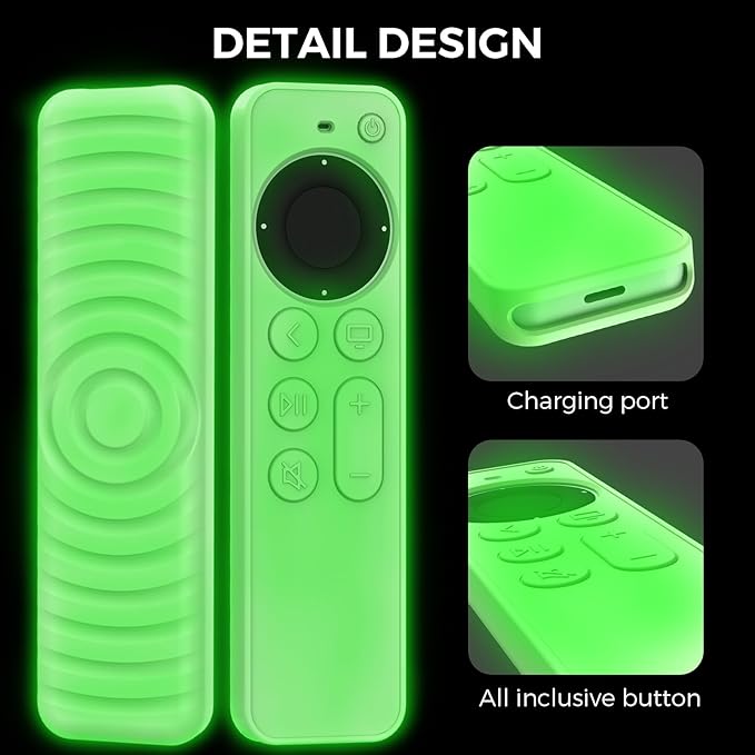 AhaStyle Protective Case for 2021 Apple TV Siri Remote 4k, Anti-Slip Silicone Cover Skin Compatible with Apple TV Remote/Siri Remote [2nd Generation](Glow Green)