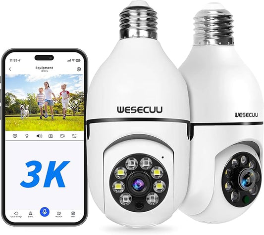 3K Light Bulb Security Camera -5G& 2.4GHz WiFi Security Cameras Wireless Outdoor Motion Detection and Alarm,Two-Way Talk,Color Night Vision,Human Detection, 500MP Ultra HD