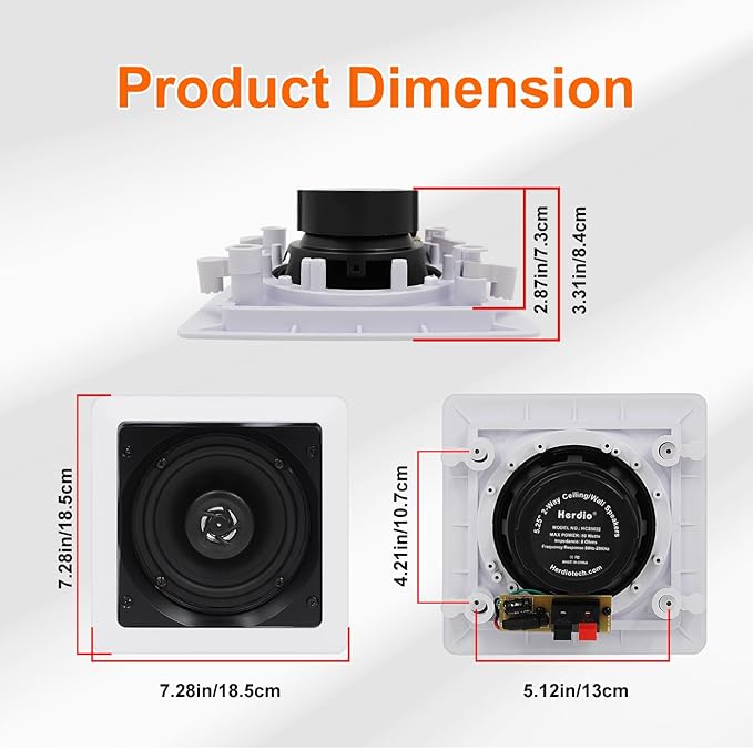 Herdio 5.25 Inch Bluetooth Ceiling Speakers with Wall Mount Control Amplifier Receiver System for Home Living Room Bedroom Bathroom Office (A Pair)