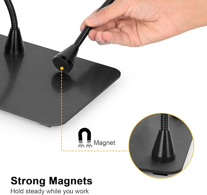 Helping Hands Soldering Circuit Board Holder Magnetic Third Hand Tools with 3X LED Magnifying Lamp, 360 Hot Air Gun Holder, Flexible Metal Arms Heavy Duty Base Electronic Repair Tool Magic Hand