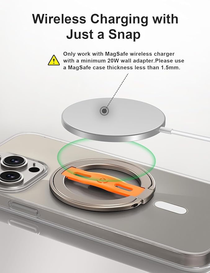 EWA MagOne 2nd Gen [Compatible with MagSafe] Phone Grip Stand with Replaceable Silicone Finger Strap, Magnetic Ring Holder Kickstand Loop, for iPhone 16,15,14,13Pro/ Max/Plus-(Champagne-Gold)