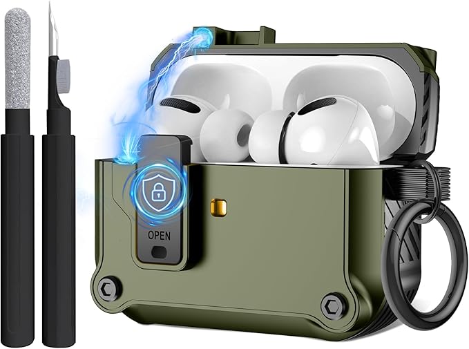 Maxjoy for Airpods Pro 3 Generation Case(2025), Secure Lock Clip Full Body Shockproof Hard Shell Protective Apple for Airpods Pro 3 Case Cover with Keychain Cleaner Kit for Men Women,Green