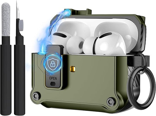 Maxjoy for Airpods Pro 3 Generation Case(2025), Secure Lock Clip Full Body Shockproof Hard Shell Protective Apple for Airpods Pro 3 Case Cover with Keychain Cleaner Kit for Men Women,Green